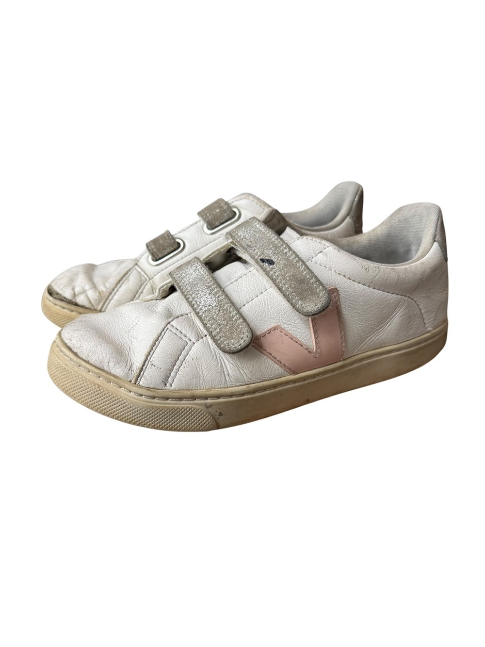 Veja Esplar Chrome Hook & Loop Sneakers Girls Kids Size 35 / 4 White Pink Silver